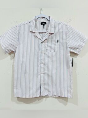 DKNY Boys Striped Short Sleeve Button Down Camp Shirt XL 14/16 Pastel Multi NWT